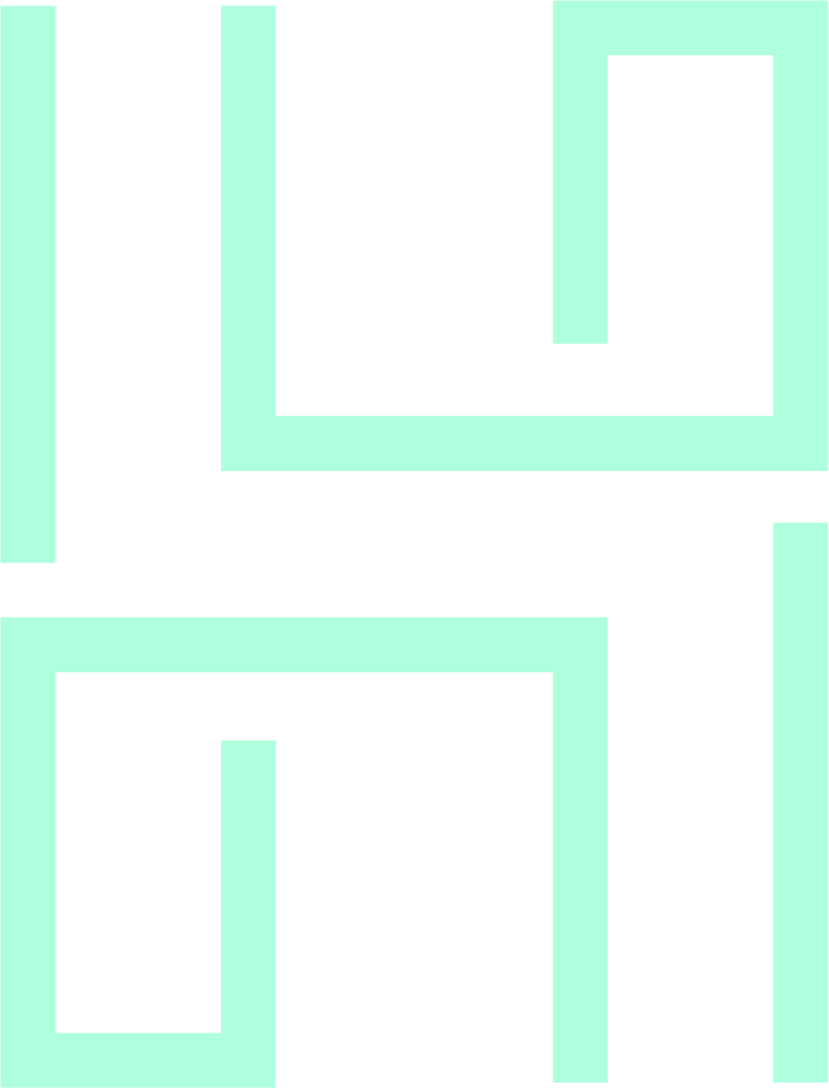The Howe LNC Logo. An abstract teal design with geometric lines forming a symmetrical square-like pattern. The lines create a maze-like appearance with both straight and angled sections.